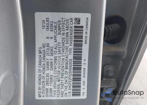 2025 Honda Civic Sport из США, поврежденный, VIN 2HGFE2F52SH542839